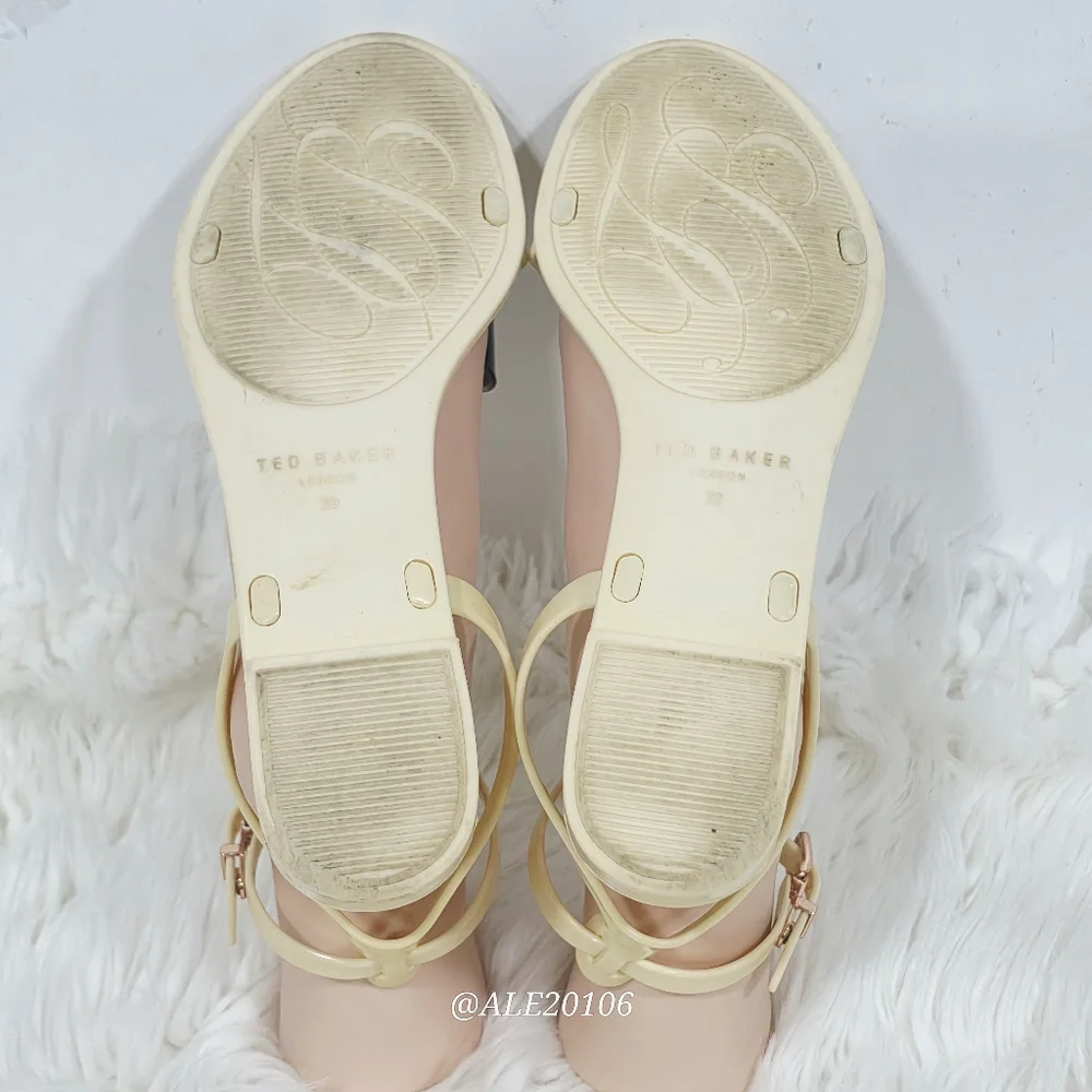 Ted Baker Louwla Jelly Sandals Women Size 39 Beige Black Bow Ankle Strap. - Picture 12 of 13